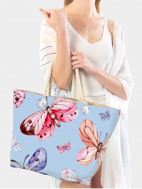 Canvas Butterfly Print Shoulder Tote